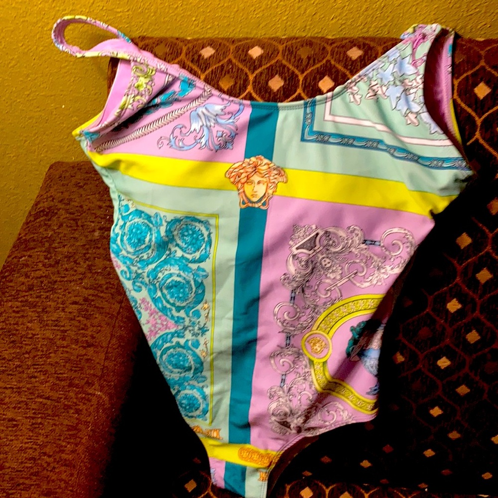 Versace Purple Barocco Mosaic Print One-piece Swimsuit